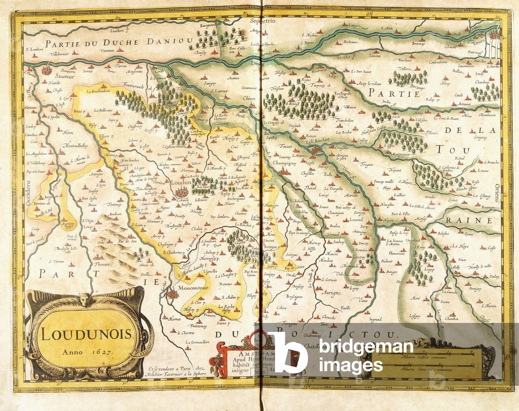 Map of Loudunois in 1627, 1631 (hand-coloured engraving)