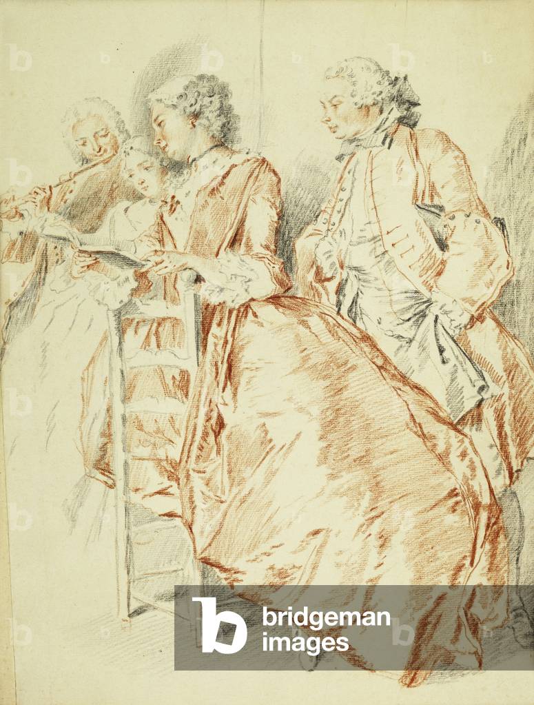 A Music Party: a Flautist and Two Ladies Holding a Songbook, a Gentleman Behind, (red and black chalk)