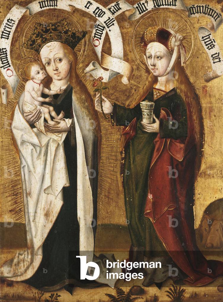 The Virgin and Child with Saint Mary Magdalen offering the Child a Rose (tempera on gold ground panel)