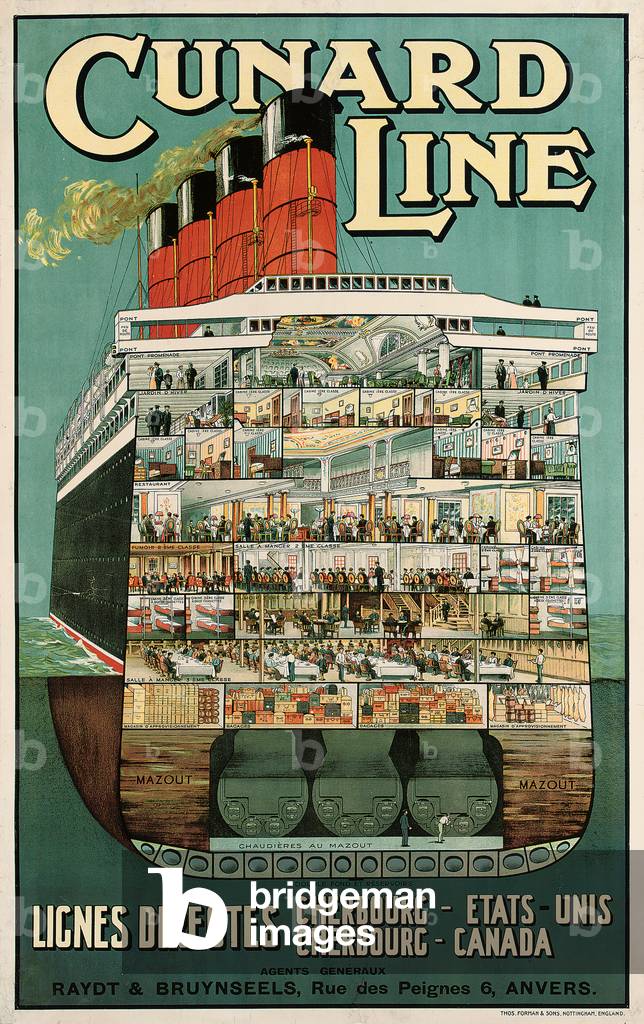 Poster advertising the shipping company Cunard Line, c.1914 (colour lithograph)