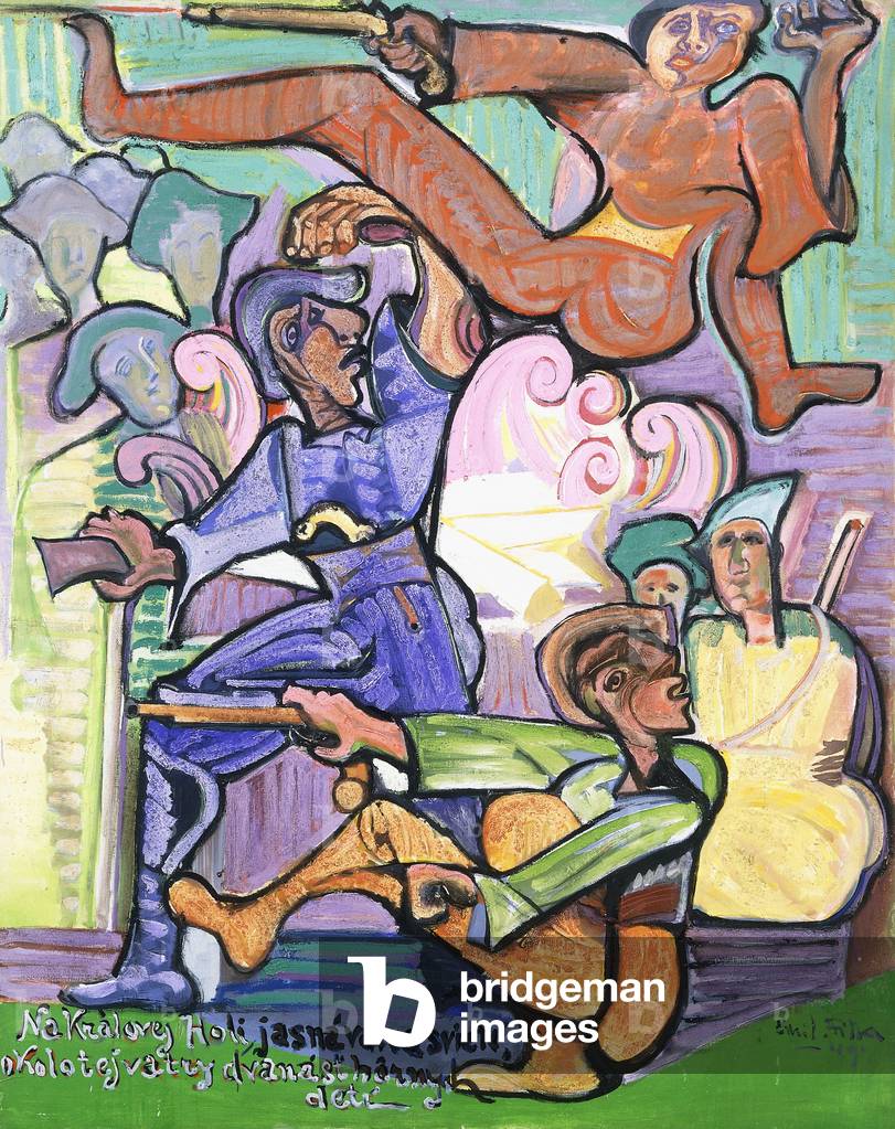 A Group of Gallant Soldiers around a Fire, 1949 (oil on canvas)