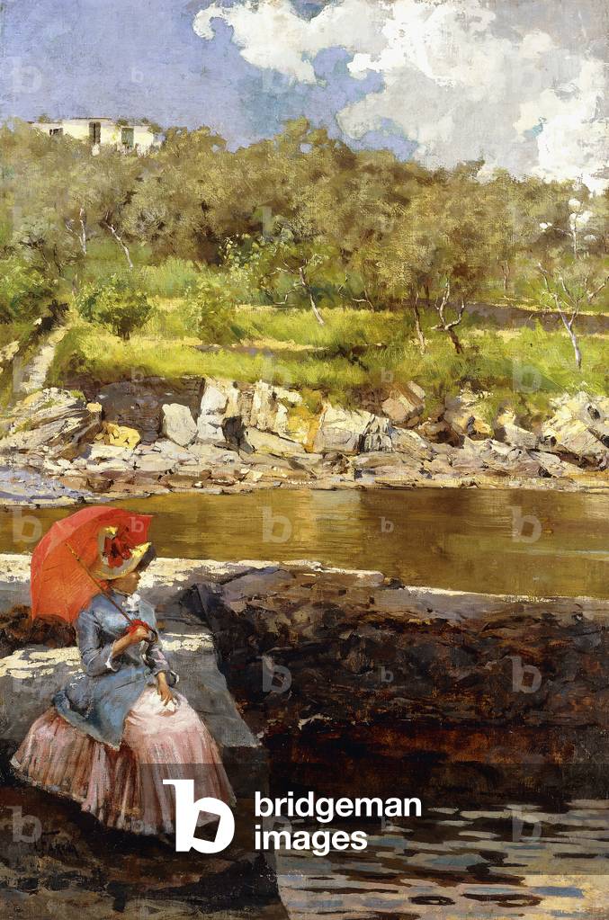 The Red Parasol (oil on canvas)