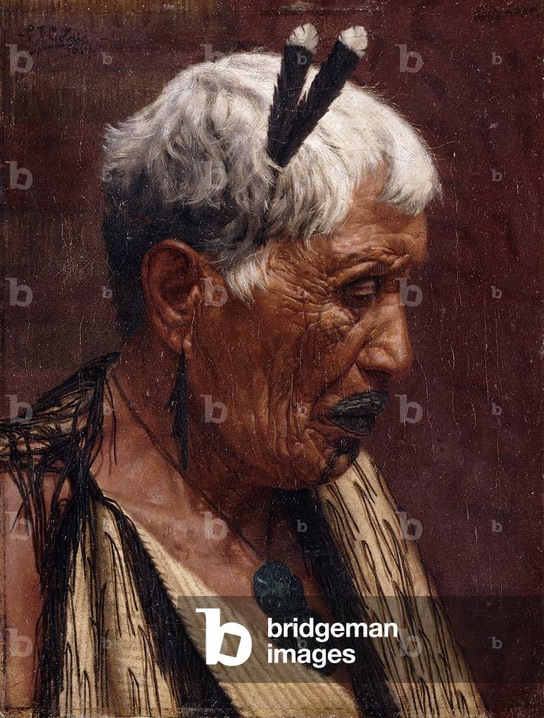 Looking Backward - Wiripine Ninia, a Ngatiawa Chieftainess, 1917 (oil on canvas laid on board)