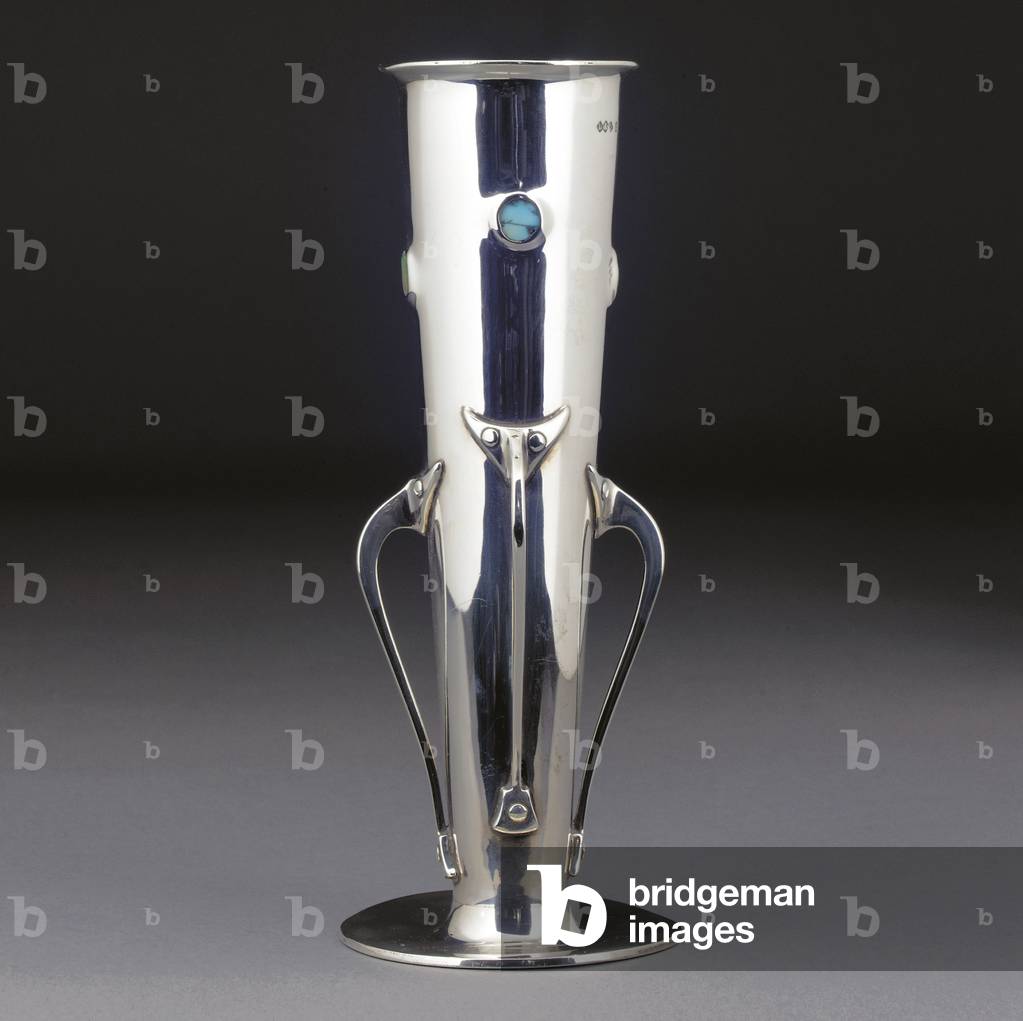 A Cymric silver and turquoise vase, 1901 (silver, enamel)