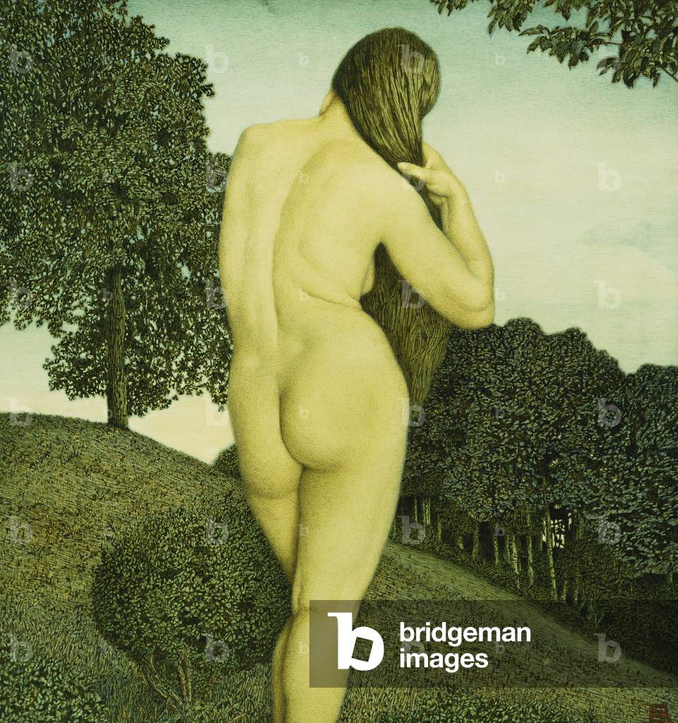 Standing Nude in a Landscape,  (oil on panel)