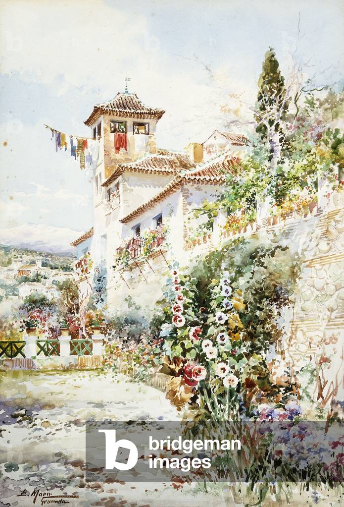 An Andalucian House and Garden in Summer (pencil and watercolour)