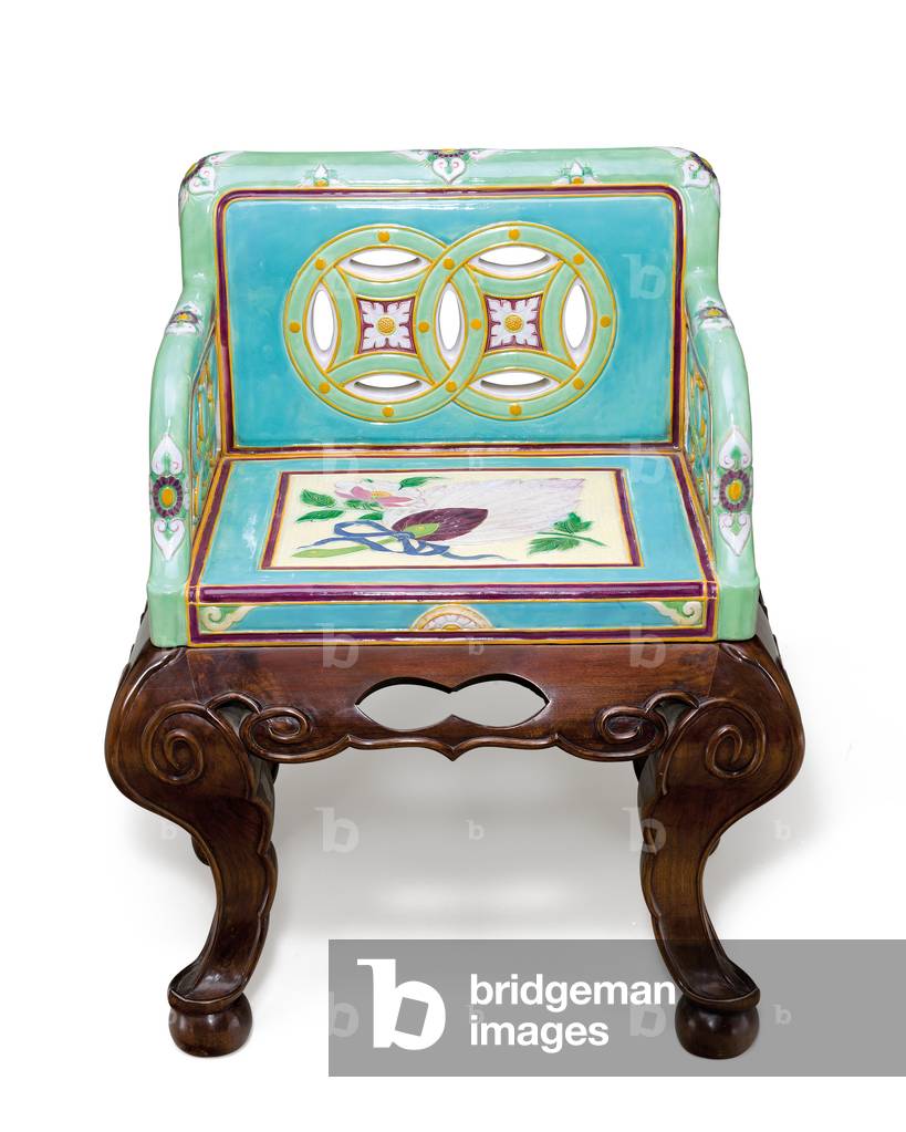 A Minton majolica aesthetic movement turquoise and seafoam-green ground armchair, c.1865