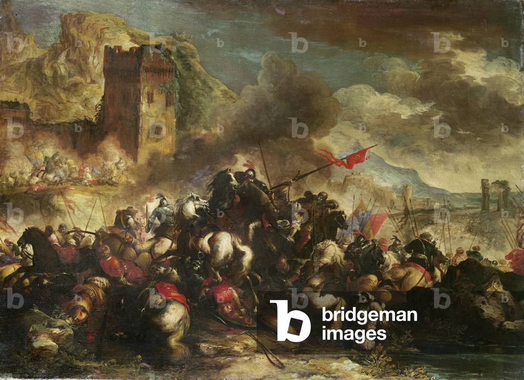 Cavalry skirmishes between Crusaders and Turks (one of a pair)