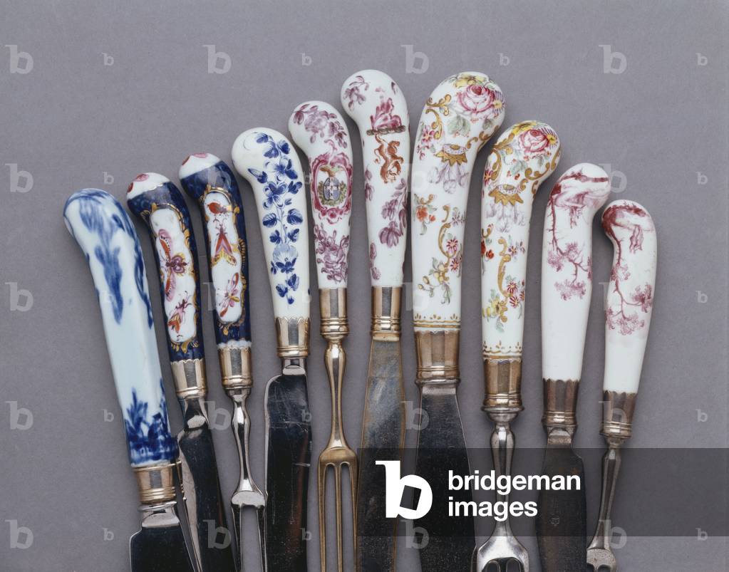 A selection of porcelain cutlery handles, c.1750-60 (porcelain)
