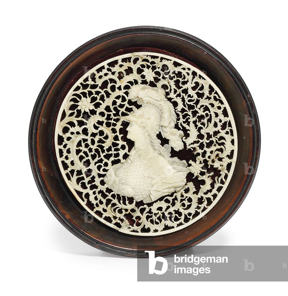 An ivory medallion of Empress Catherine the Great, late 18th century (ivory, velvet, wood)