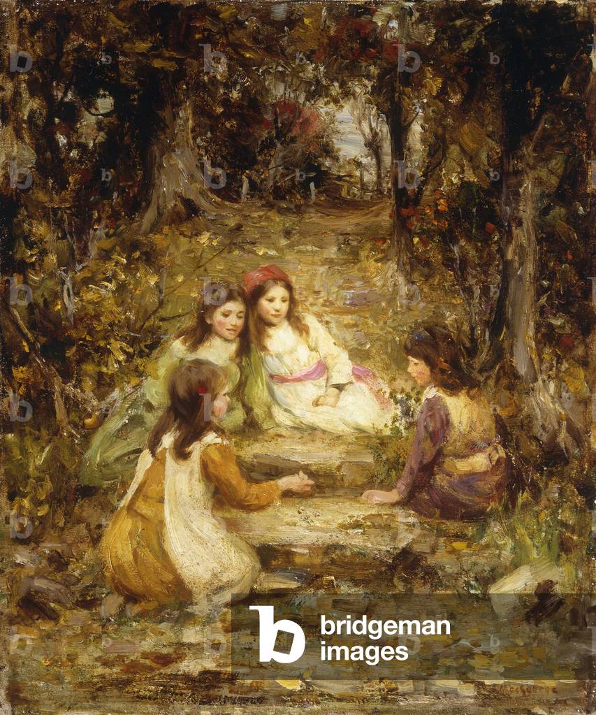 Children in an Orchard (oil on canvas)