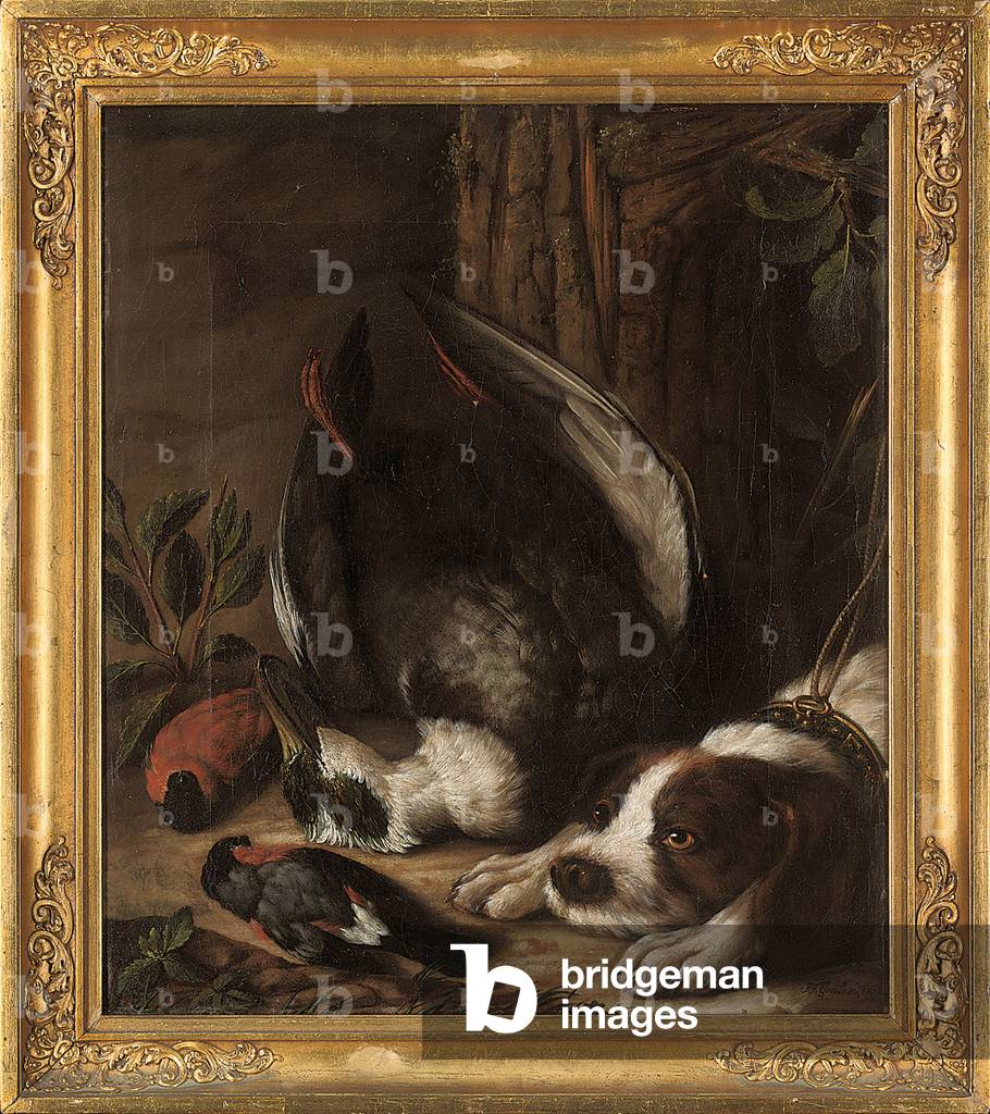 A hunting dog and his prey, 1768 (oil on canvas)