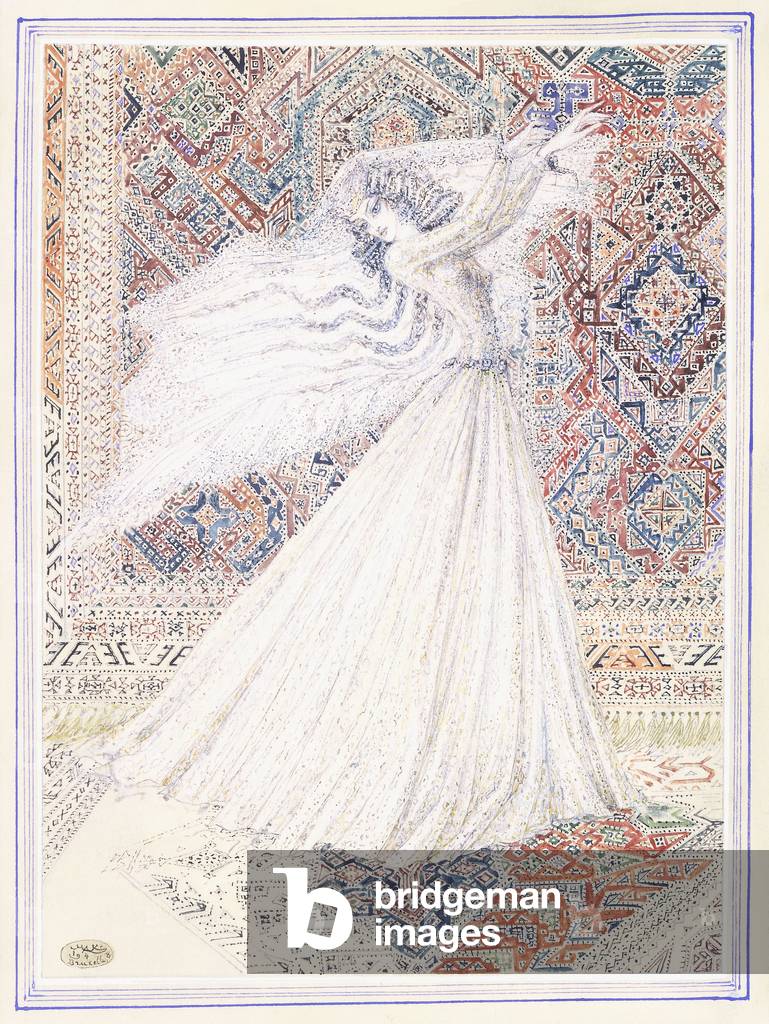 A Female Persian Dancer, 1948 (pencil and gouache with silver on vellum)