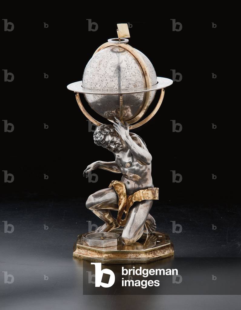 Two exceptional terrestrial and celestial globes, supported by Hercules and Atlas, Augsburg, 1697-99 (silver & silver-gilt)
