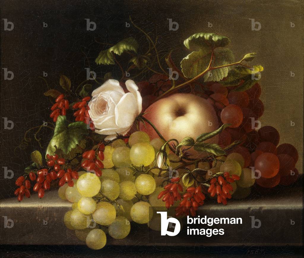 Still Life with Peach, Grapes and Rosehips, 1865 (oil on canvas)