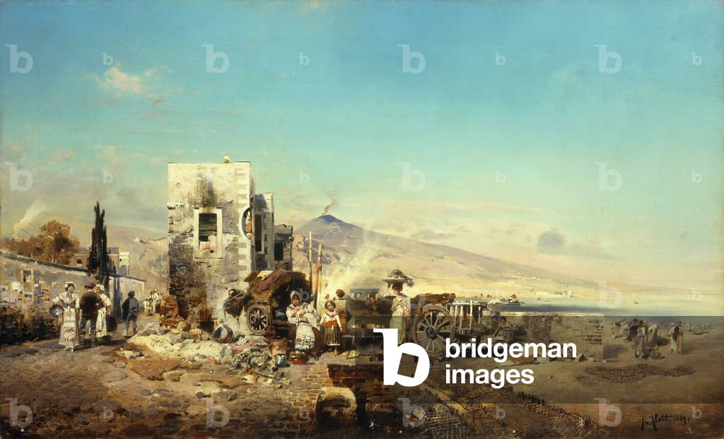A Neopolitan Village with Vesuvius in the Distance, 1889 (oil on canvas)