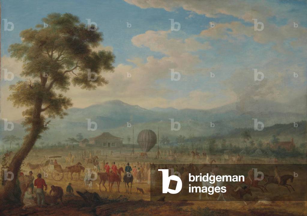 View of Jura with a hot air balloon, 1817 (oil on canvas)