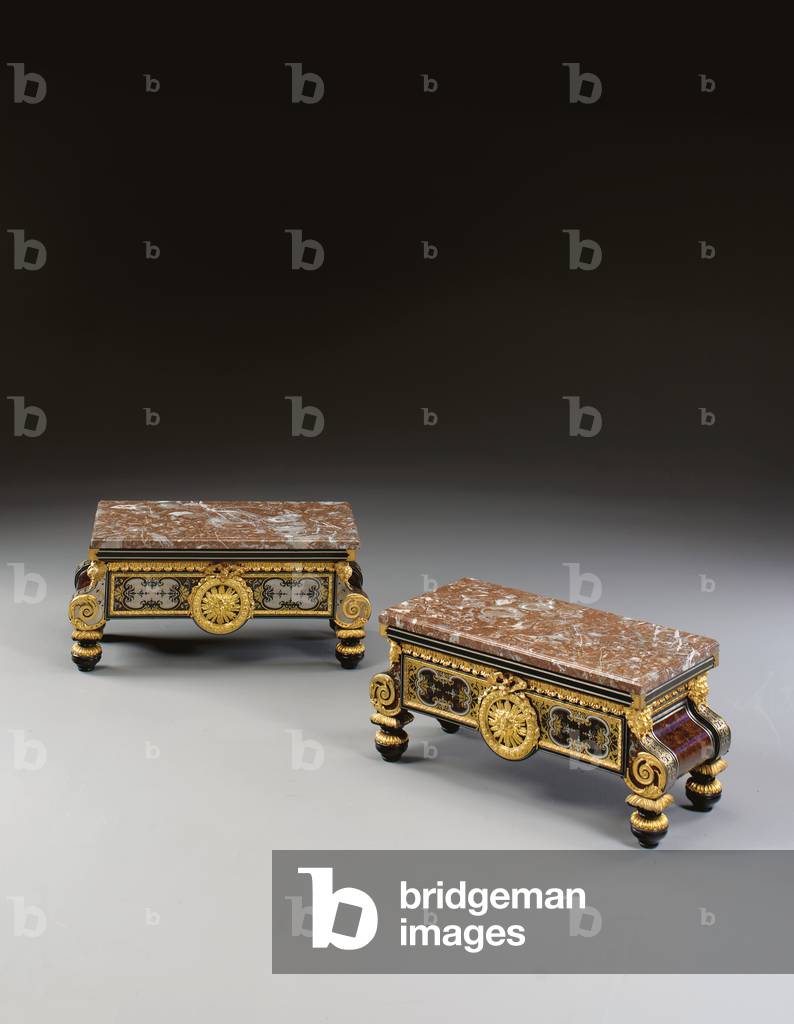 Pair of Restoration stands, second quarter of the 19th century (ormolu, pewter, brass, tortoiseshell, obony & ebonised Boulle marquetry)