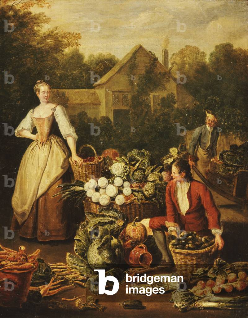 A Maid buying Vegetables, 1727 (oil on canvas)