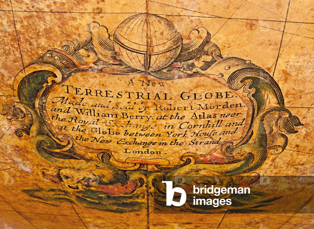 Early English terrestrial globe, c.1673 (engraving, brass, walnut & oak)