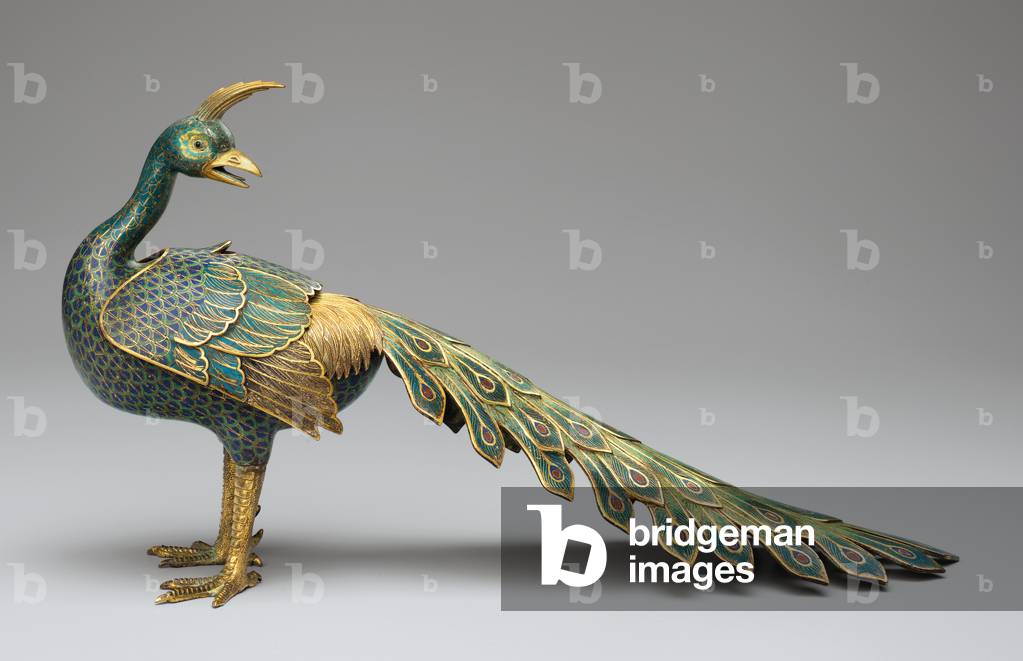 Cloisonné peacock-form censer