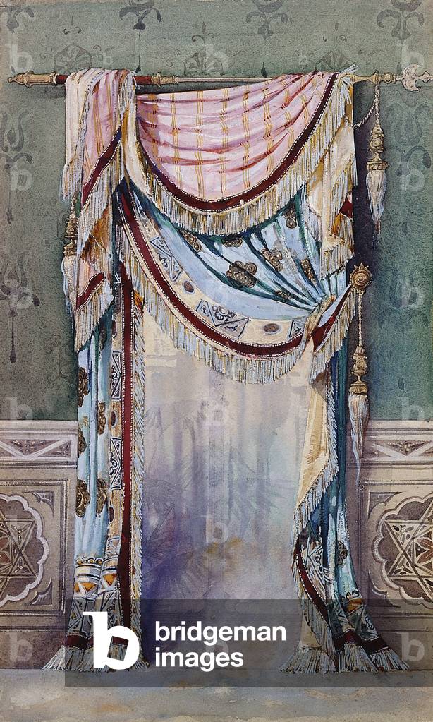 An Interior with a Curtain Design, c.1880 (pencil and  watercolour)