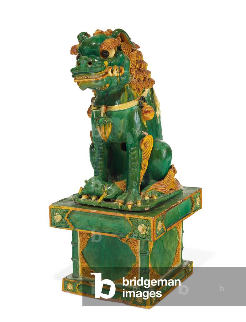A pair of massive tileworks figures of seated Buddhist lions, Ming Dynasty, 1368-1644 (ceramic)