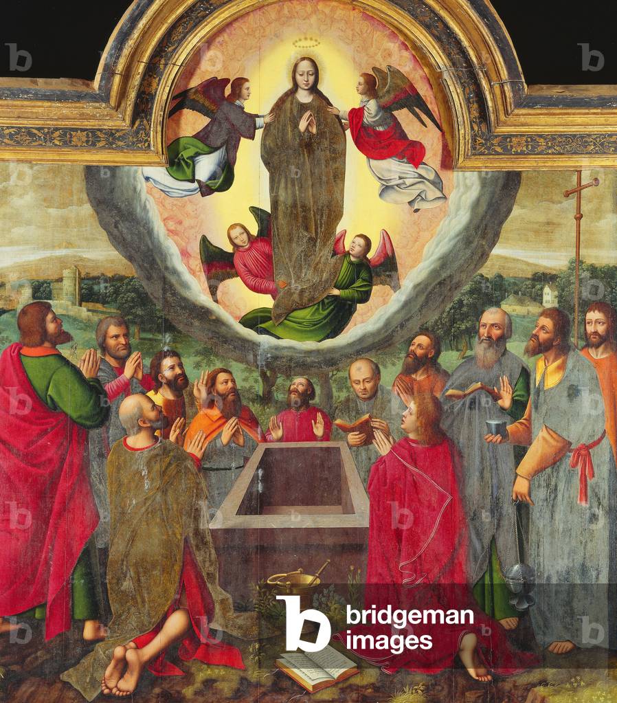 The Assumption of the Virgin,  (oil on panel, shaped top in the original frame)