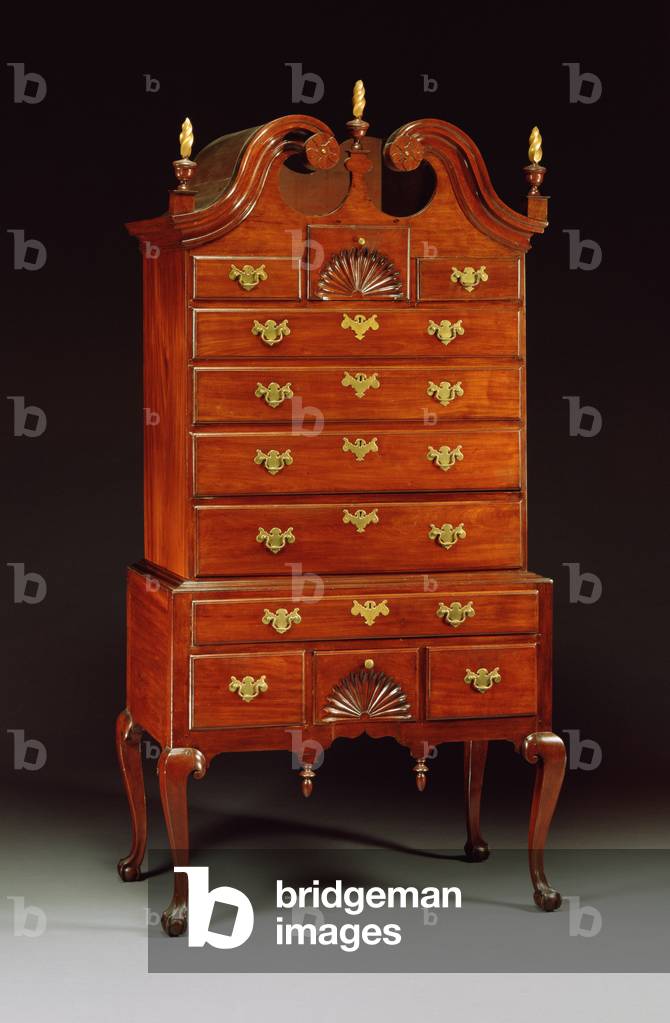 Queen Anne carved high chest-of-drawers, Connecticut or New York, 1760-80 (mahogany)