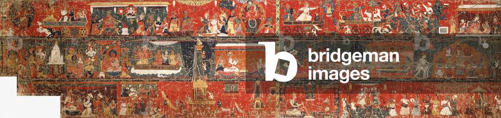 A large Nepalese historical painting representing a version of the legend of Red Avalokiteshvara, 1712 (pigment on cloth)