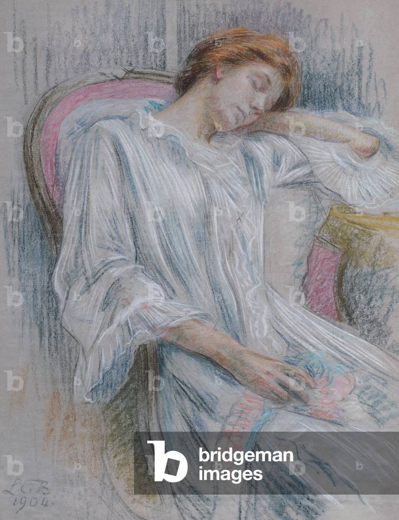A Young Woman Asleep in a Chair, 19th century (pastel on paper)
