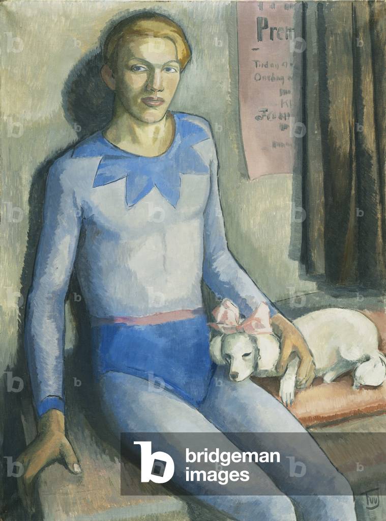 A Harlequin with his Dog (oil on canvas)