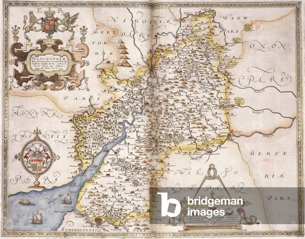 Gloucester(shire), 1579 (hand-coloured engraving)