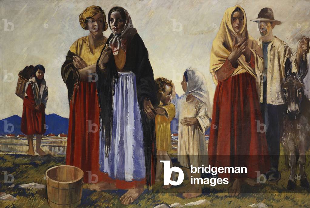 Aran Folk, (oil on canvas laid on panel)