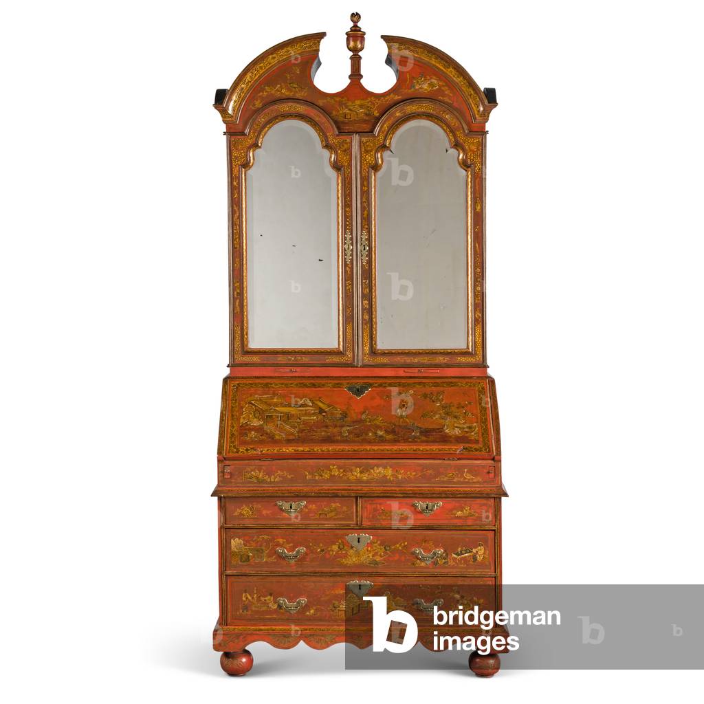A George II Red & Gilt-Japanned Secretaire Cabinet,  c.1730 (japanned wood)