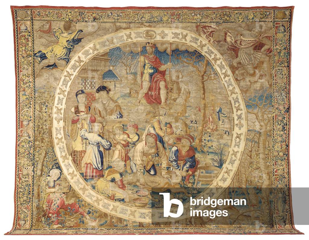 Brussels allegorical tapestry depicting the month of December from 'The Medallion Months', c.1525 (wool & silk)