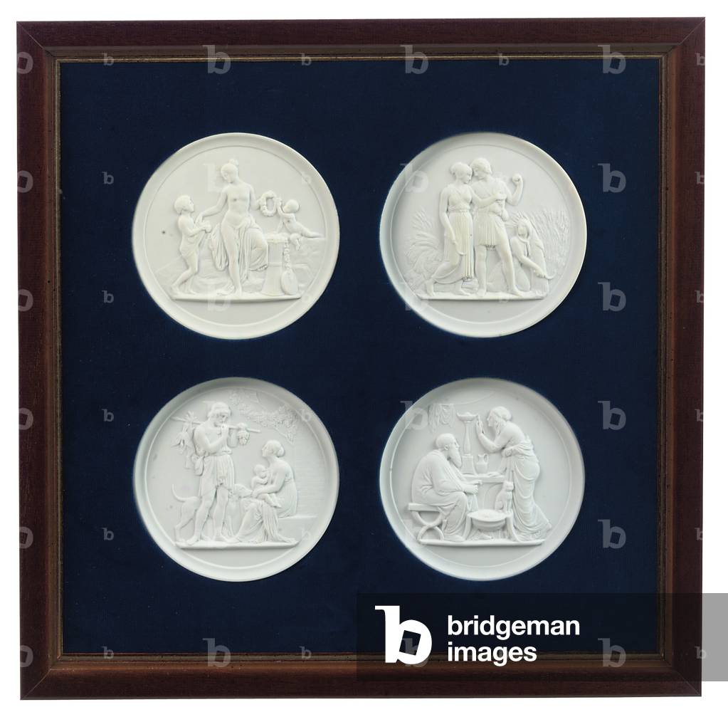 A set of four relief-moulded plaques, late 20th century (plaster)