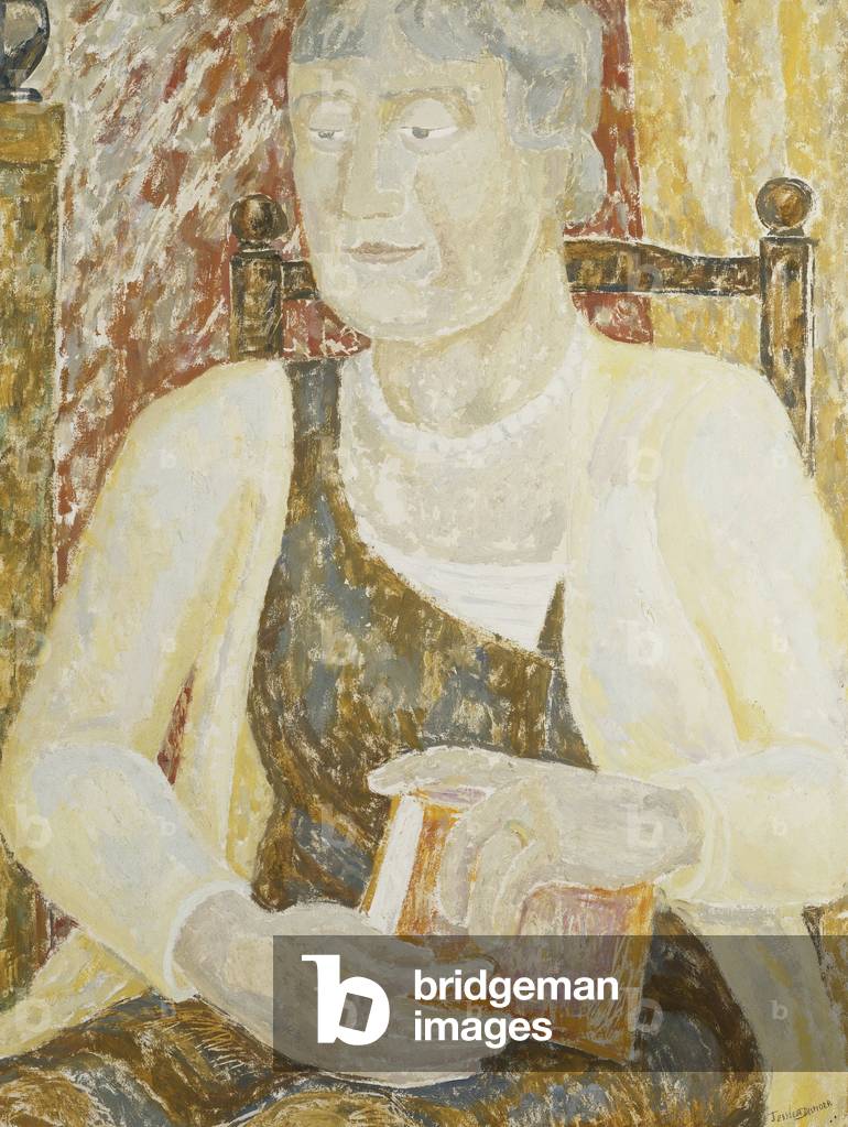 Portrait of Mrs Ody holding a Book, (oil on board)