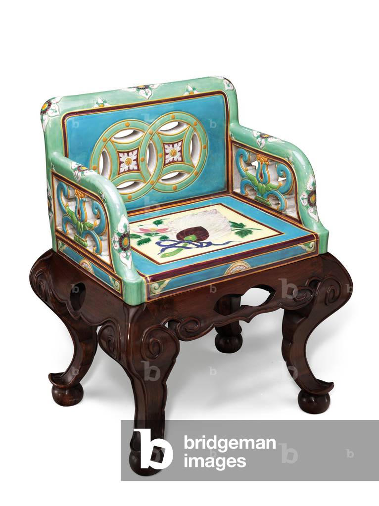 A Minton majolica aesthetic movement turquoise and seafoam-green ground armchair, c.1865