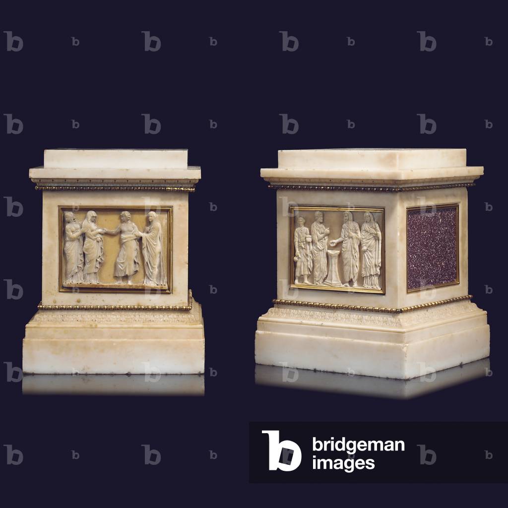A pair of plinths, c.1770 (white marble, porphyry & ormolu)
