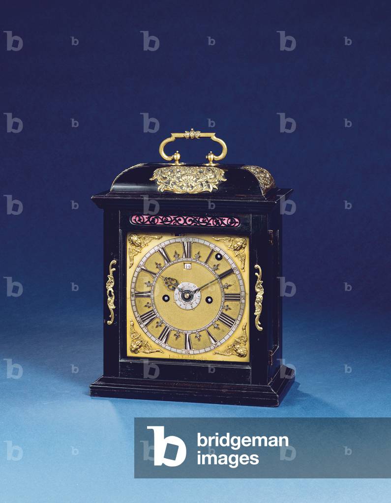 Queen Anne mounted striking bracket clock with pull quarter repeat, No. 376, c.1705 (ebony & gilt brass) (see also 867499-500)