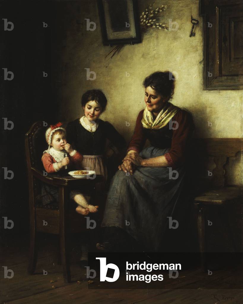 Baby's Mealtime,  (oil on canvas)