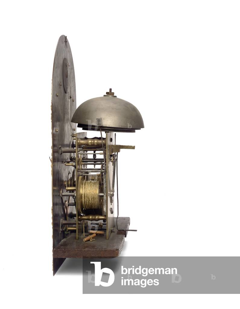 Movement of a George III blue Japanned quarter striking long case clock, York, c.1760 (metal) (see also 615807)
