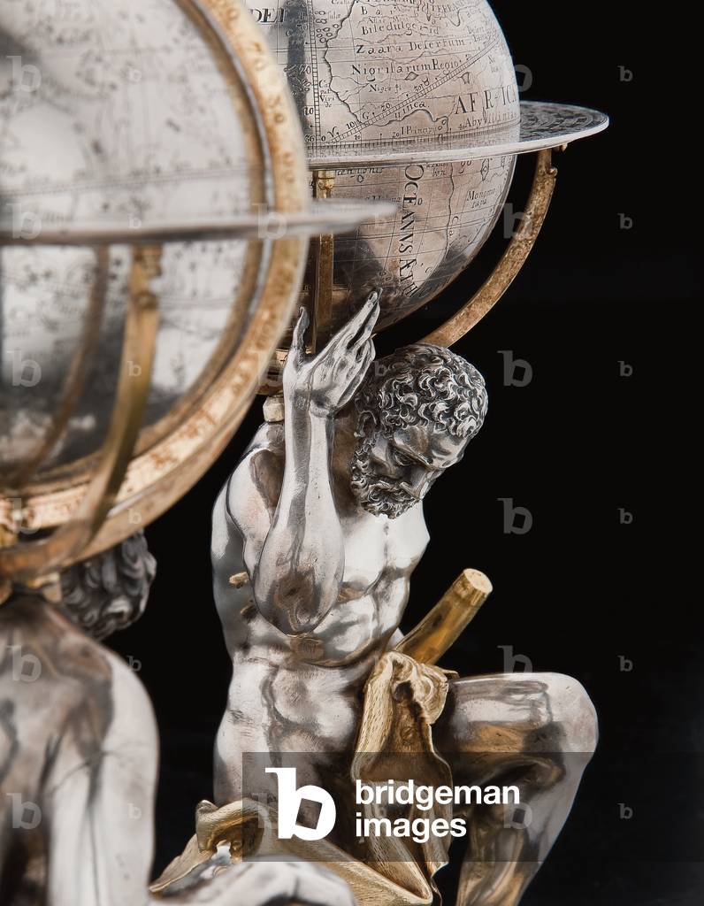 Two exceptional terrestrial and celestial globes, supported by Hercules and Atlas, Augsburg, 1697-99 (silver & silver-gilt)