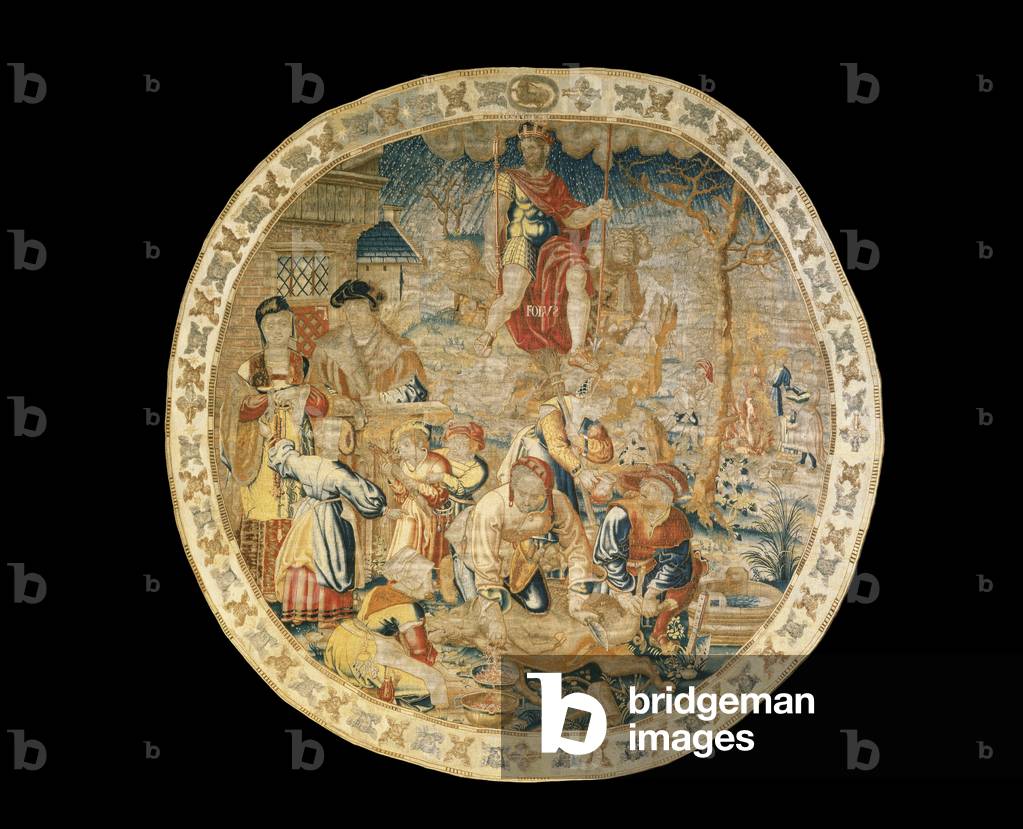 Brussels allegorical tapestry depicting the month of December from 'The Medallion Months', c.1525 (wool & silk)