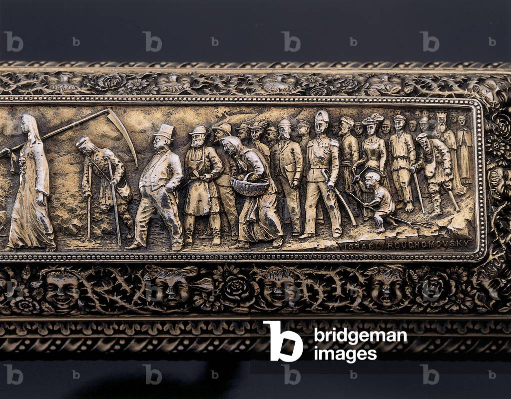 Detail of a miniature human skeleton and sarcophagus, 1892-1901 (silver gilt) (see also 469725 to 469728)