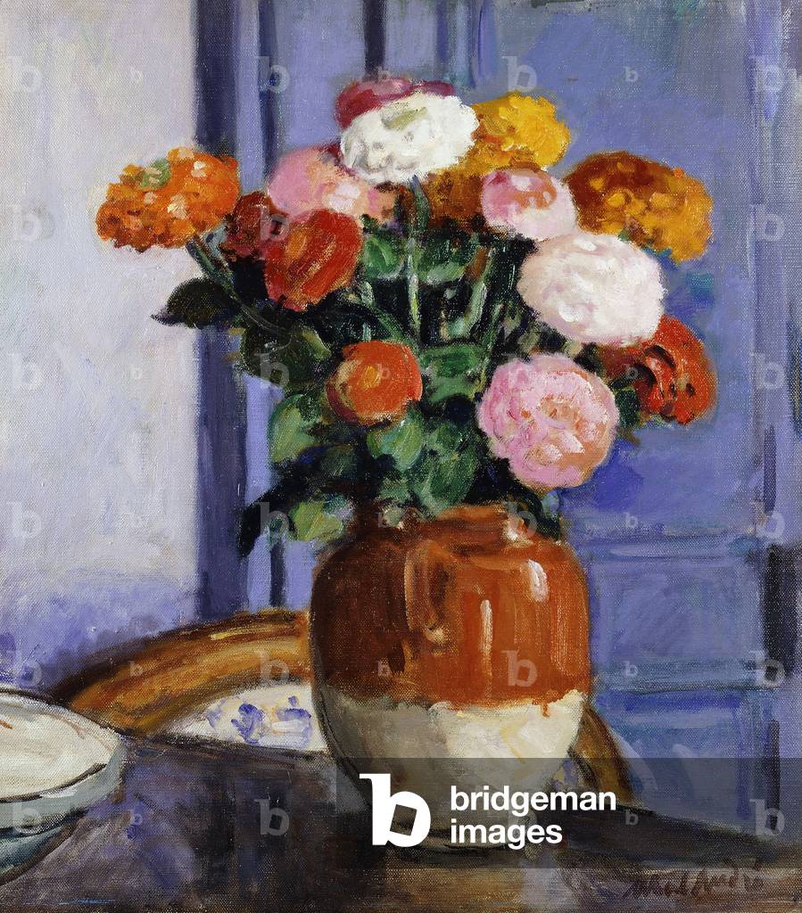 Bouquet of Zinias; Bouquet de Zinias, (oil on canvas)