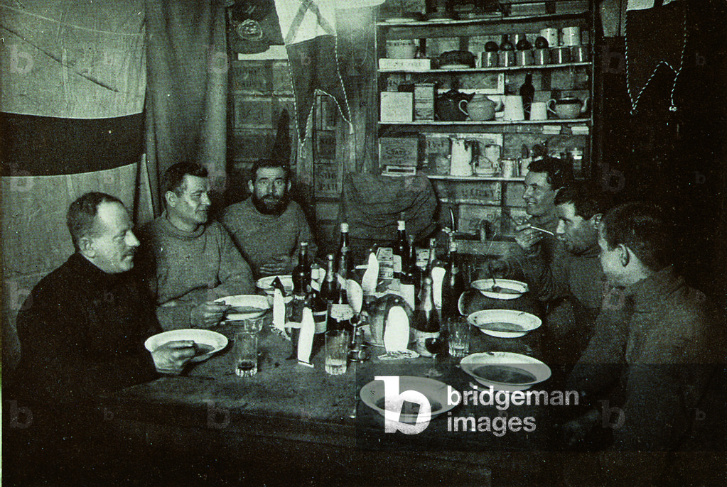 The Men, Midwinter's Day dinner, British Antarctic Expedition, Cape Evans, 22nd June 1912 (b/w photo)