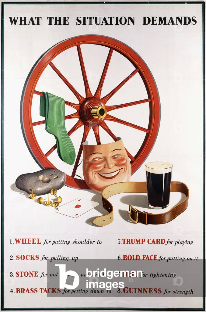 What the situation demands (wheel and mask), 1942 (lithograph in colours)
