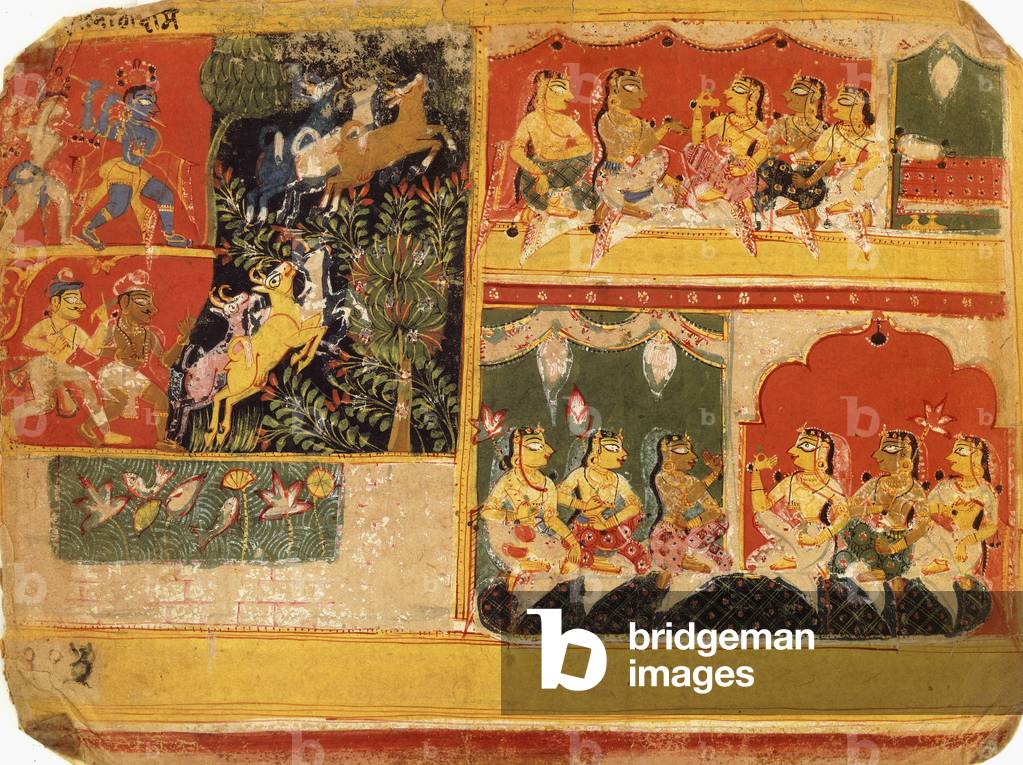 An illustration to the 'Bhagvata Purana', Book X, Chapter 21, c.1525 (w/c & ink on paper)